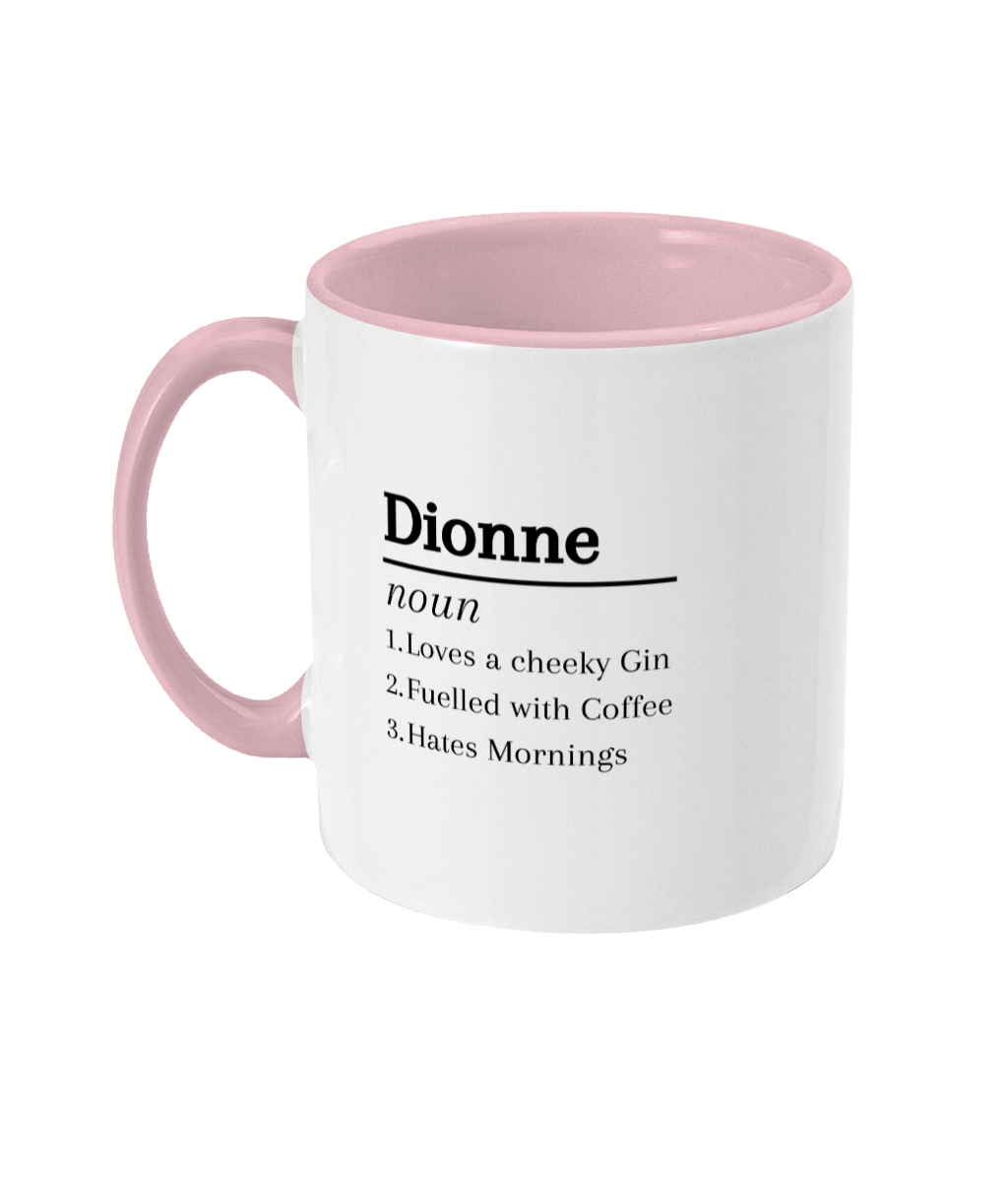 Two Toned 'Dionne' Personalised Dictionary Style Mug – Born, Bred & Buttered