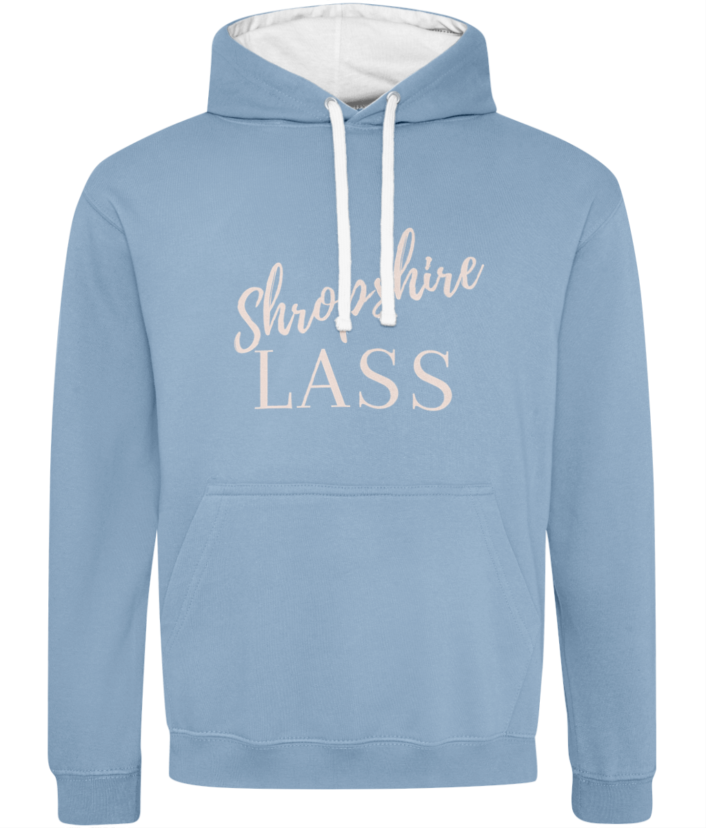 Shropshire Lass Two Tone Hoodie with Marshmallow Pink Text