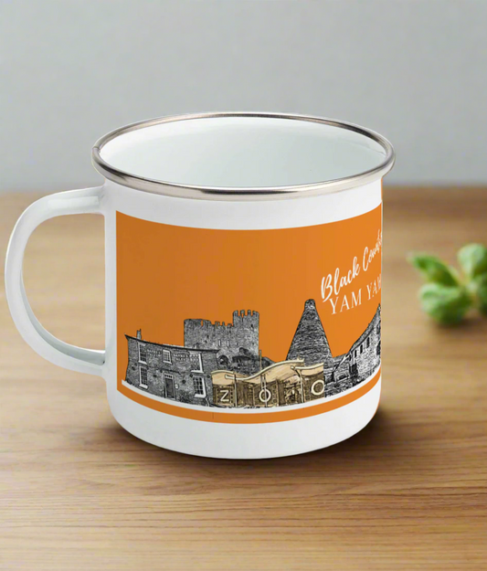 Enamel Mug Black Country Yam Yam Enamel Mug Battered Chip Orange